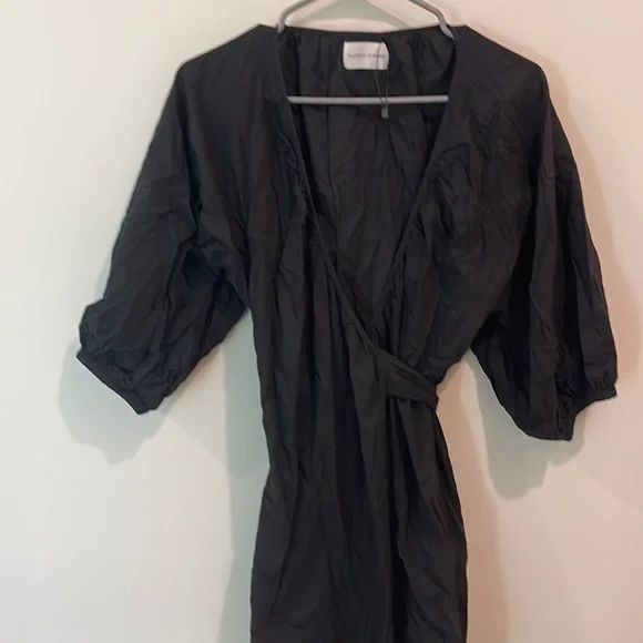 Modern Citizen Black Wrap Dress with Puff Sleeves - Picture 1 of 6